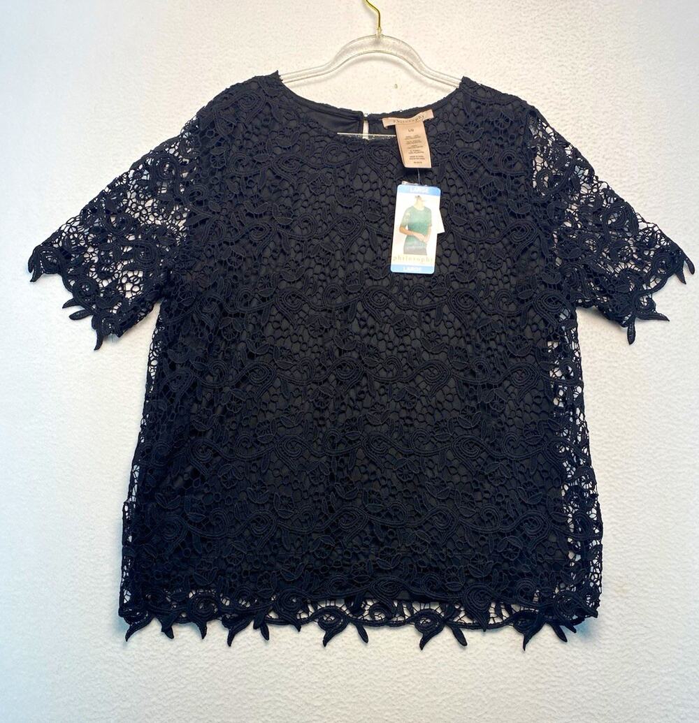 Philosophy Women Black lace lined Short Sleeve L romance fairy goth office top